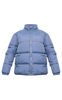 Slate Grey Soft Touch Nylon Longline Padded Panel Puffer Coat