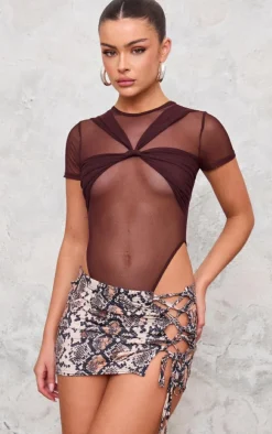 Snake Printed Lace Up Detail Slinky Jersey Low Rise Micro Mini Skirt