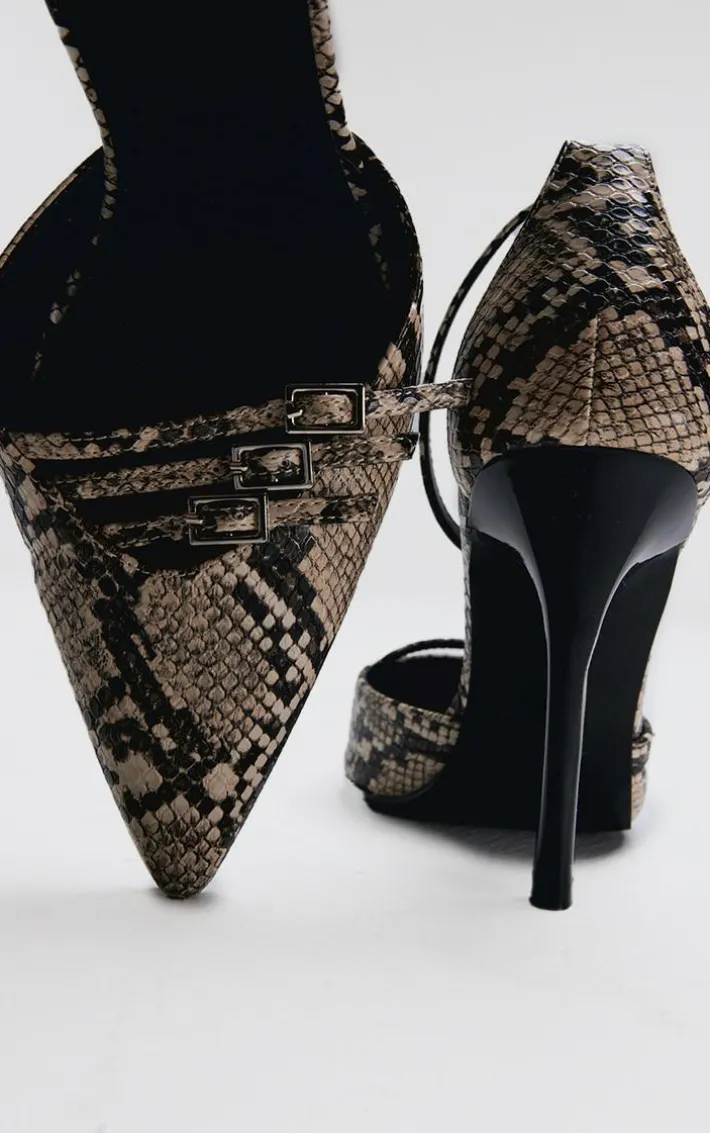 Snake Pu Point Toe Buckle Detail Court Heels