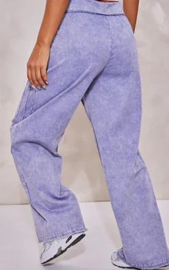 Steel Blue Acid Wash Distressed Twill Fold Over Waist Cargo's