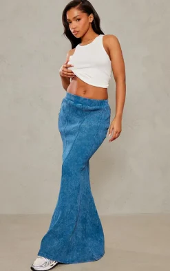 Steel Blue Acid Wash Rib Flippy Maxi Skirt