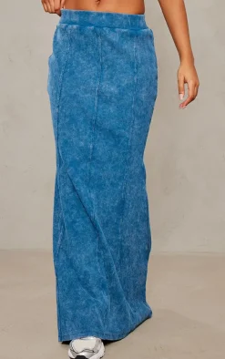 Steel Blue Acid Wash Rib Flippy Maxi Skirt