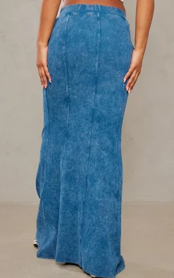 Steel Blue Acid Wash Rib Flippy Maxi Skirt