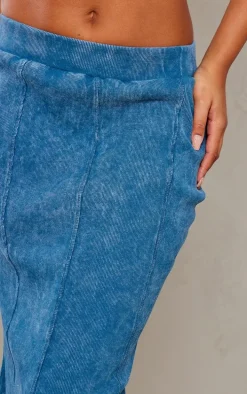 Steel Blue Acid Wash Rib Flippy Maxi Skirt