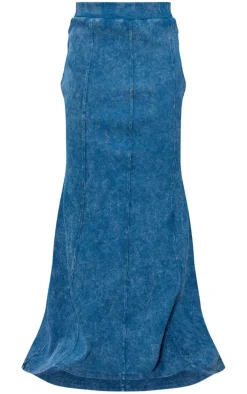 Steel Blue Acid Wash Rib Flippy Maxi Skirt