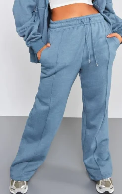Steel Blue Oversized Pintuck Wide Leg Sweatpants