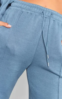 Steel Blue Oversized Pintuck Wide Leg Sweatpants