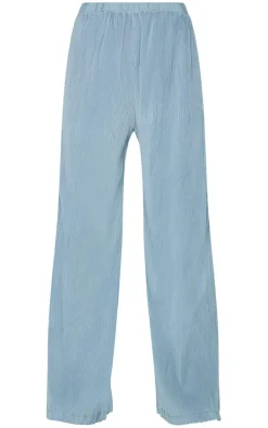 Steel Blue Plisse High Waisted Wide Leg Pants