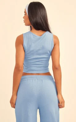 Steel Blue Smile Embossed Racer Longline Top