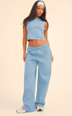 Steel Blue Smile Embossed Racer Longline Top