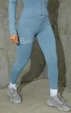Steel Blue Stitch Detail Gym Leggings