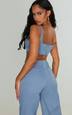Steel Blue Twill Dip Hem Structured Cargo Corset