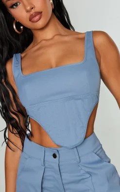 Steel Blue Twill Dip Hem Structured Cargo Corset