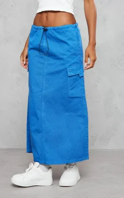 Steel Blue Twill Toggle Washed Midaxi Skirt