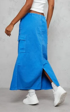 Steel Blue Twill Toggle Washed Midaxi Skirt