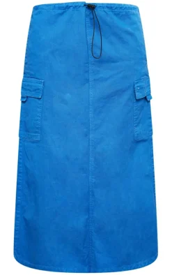 Steel Blue Twill Toggle Washed Midaxi Skirt