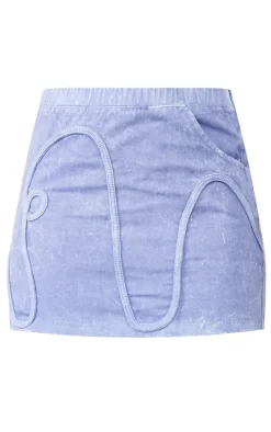 Steel Blue Washed Twill Piping Detail Mini Skirt