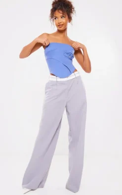 Steel Blue Woven Dip Hem Buckle Detail Top