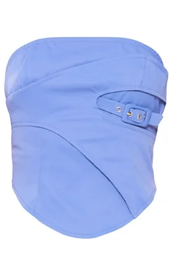 Steel Blue Woven Dip Hem Buckle Detail Top