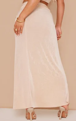 Stone Acetate Slinky Ruched Knot Side Midaxi Skirt