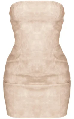 Stone Acid Wash Seam Detail Bandeau Bodycon Dress