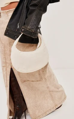 Stone Acid Wash Twill Raw Hem Maxi Skirt