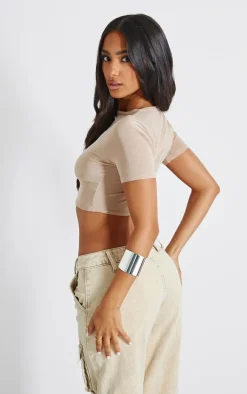 Stone Basic Slinky Short Sleeve Crop Top