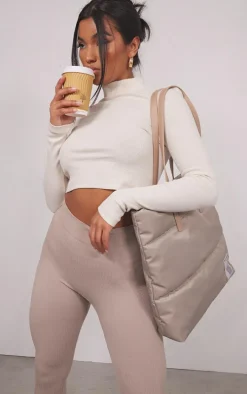 Stone Basic Soft Ribbed High Neck Long Sleeve Crop Top