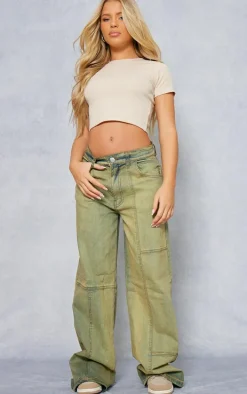 Stone Basic Soft Ribbed Short Sleeve Crop Top