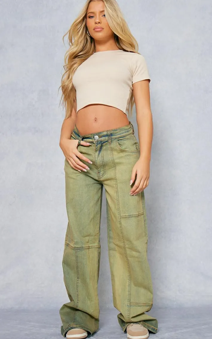 Stone Basic Soft Ribbed Short Sleeve Crop Top