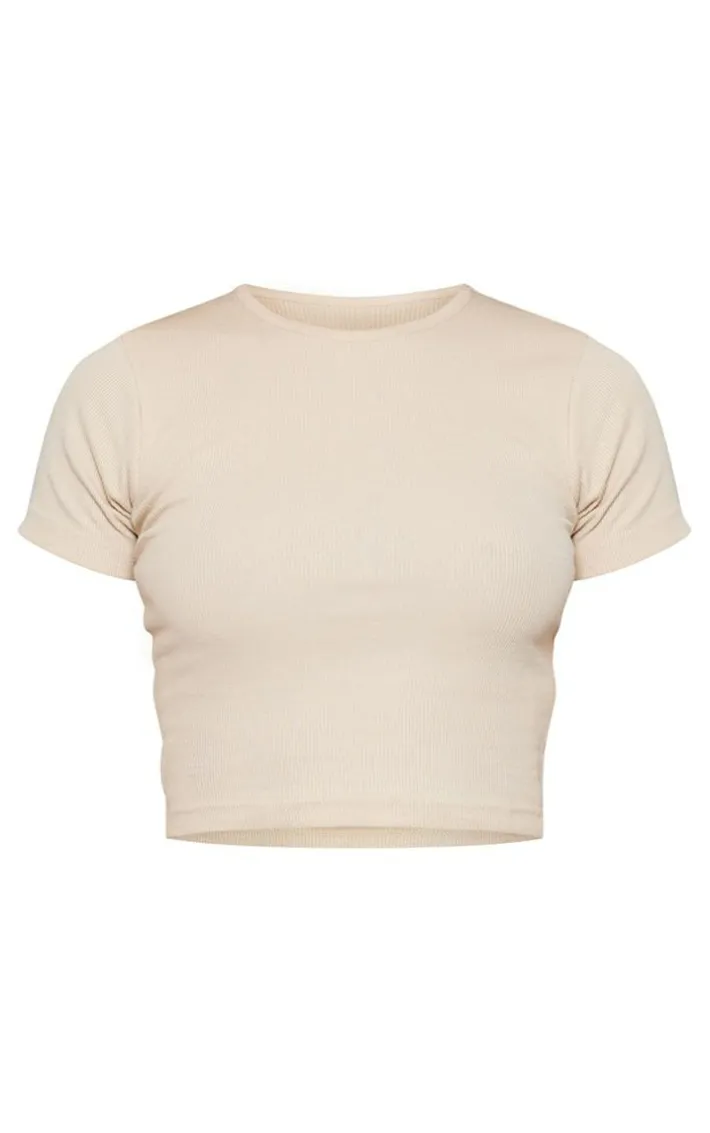 Stone Basic Soft Ribbed Short Sleeve Crop Top