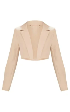 Stone Basic Woven Seam Detail Cropped Blazer