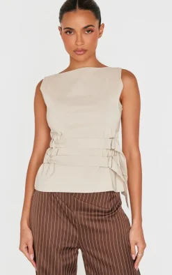 Stone Bengaline Boatneck Buckle Detail Long Top