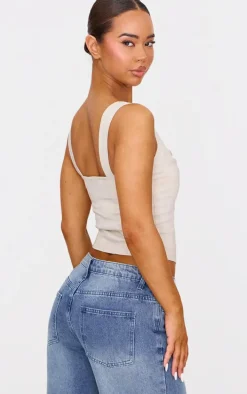 Stone Bengaline Stretch Woven Plunge Crop Top