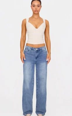 Stone Bengaline Stretch Woven Plunge Crop Top
