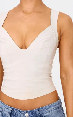 Stone Bengaline Stretch Woven Plunge Crop Top