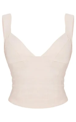 Stone Bengaline Stretch Woven Plunge Crop Top