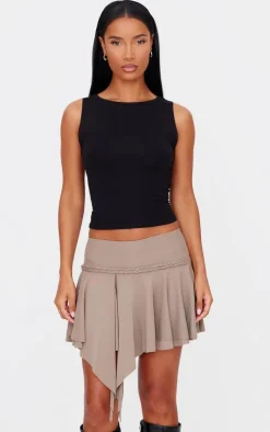 Stone Braid Detail Slinky Jersey Flippy Mini Skirt