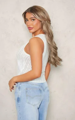 Stone Brushed Stripe Ladder Button Front Vest