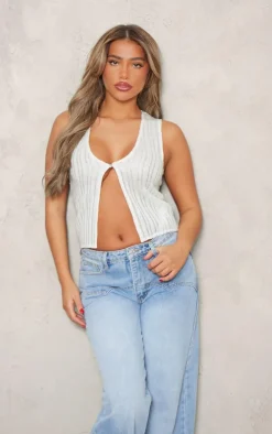 Stone Brushed Stripe Ladder Button Front Vest