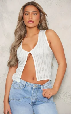 Stone Brushed Stripe Ladder Button Front Vest