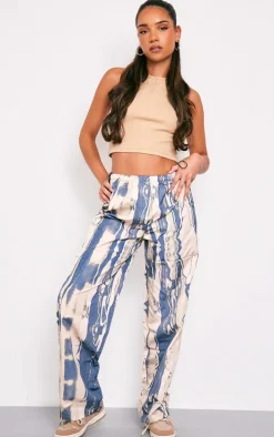 Stone Brushed Tie Dye Print Toggle Pants