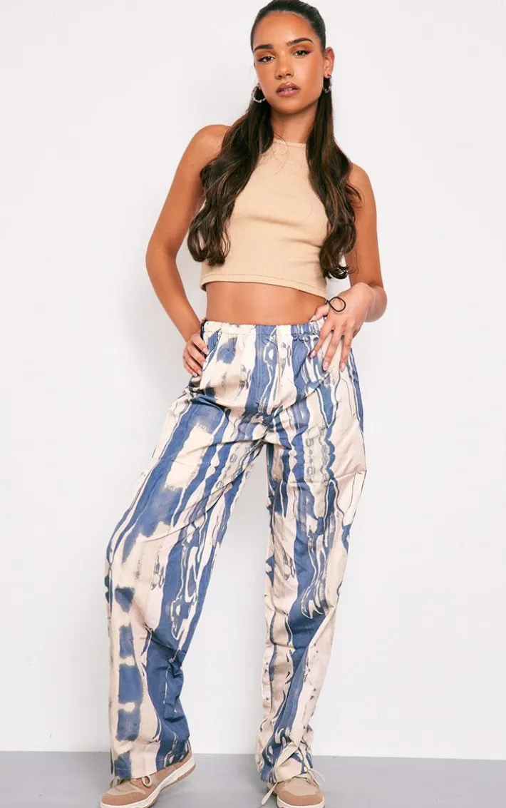 Stone Brushed Tie Dye Print Toggle Pants