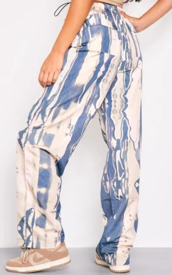 Stone Brushed Tie Dye Print Toggle Pants