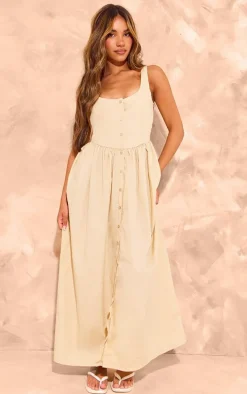 Stone Button Up Poplin Midaxi Dress