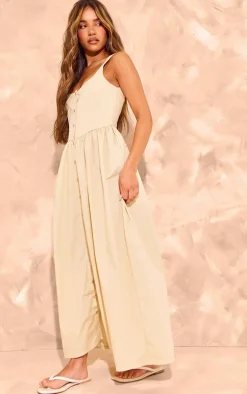 Stone Button Up Poplin Midaxi Dress