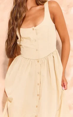Stone Button Up Poplin Midaxi Dress