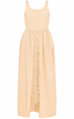 Stone Button Up Poplin Midaxi Dress