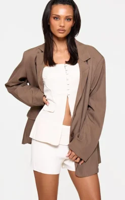 Stone Button Up Split Hem Longline Corset