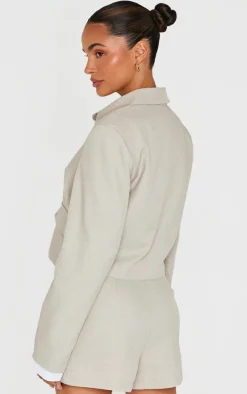 Stone Button Up Tailored Cropped Jacket